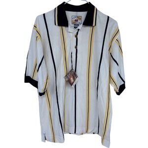 NEW Vintage Cutter & Buck‎ Vertical Stripe Polo Shirt Small 90s White Yellow
